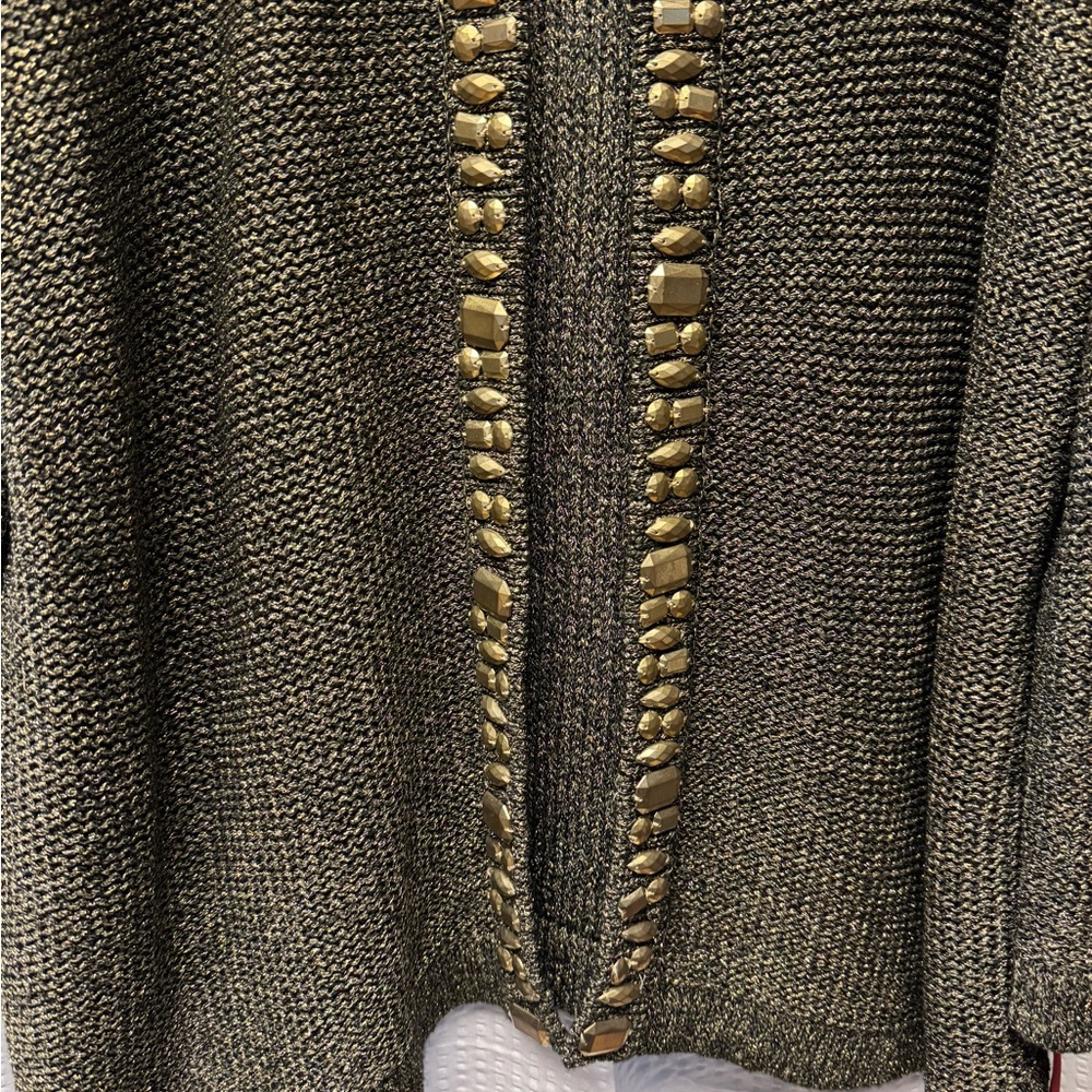 Ruby Rd. Shimmering‎ Gray Cardigan with Gold Accents - Picture 2 of 16
